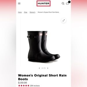 Hunter Original Short Rain Boot sz 6 Black Women’s Waterproof Rubber Boot
